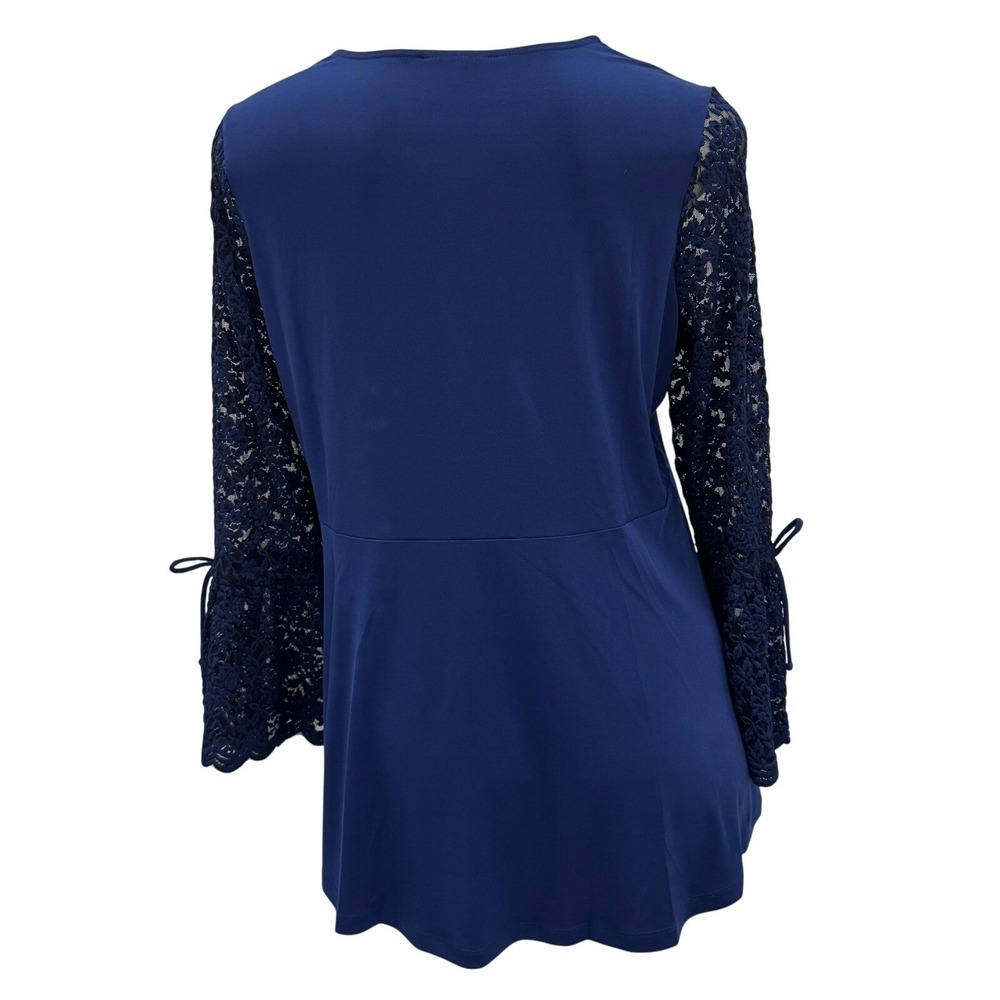 Susan Graver Lace Bell Sleeve Blouse Top V-Neck Flowy Boho Romantic Chic Blue XL - Picture 7 of 11